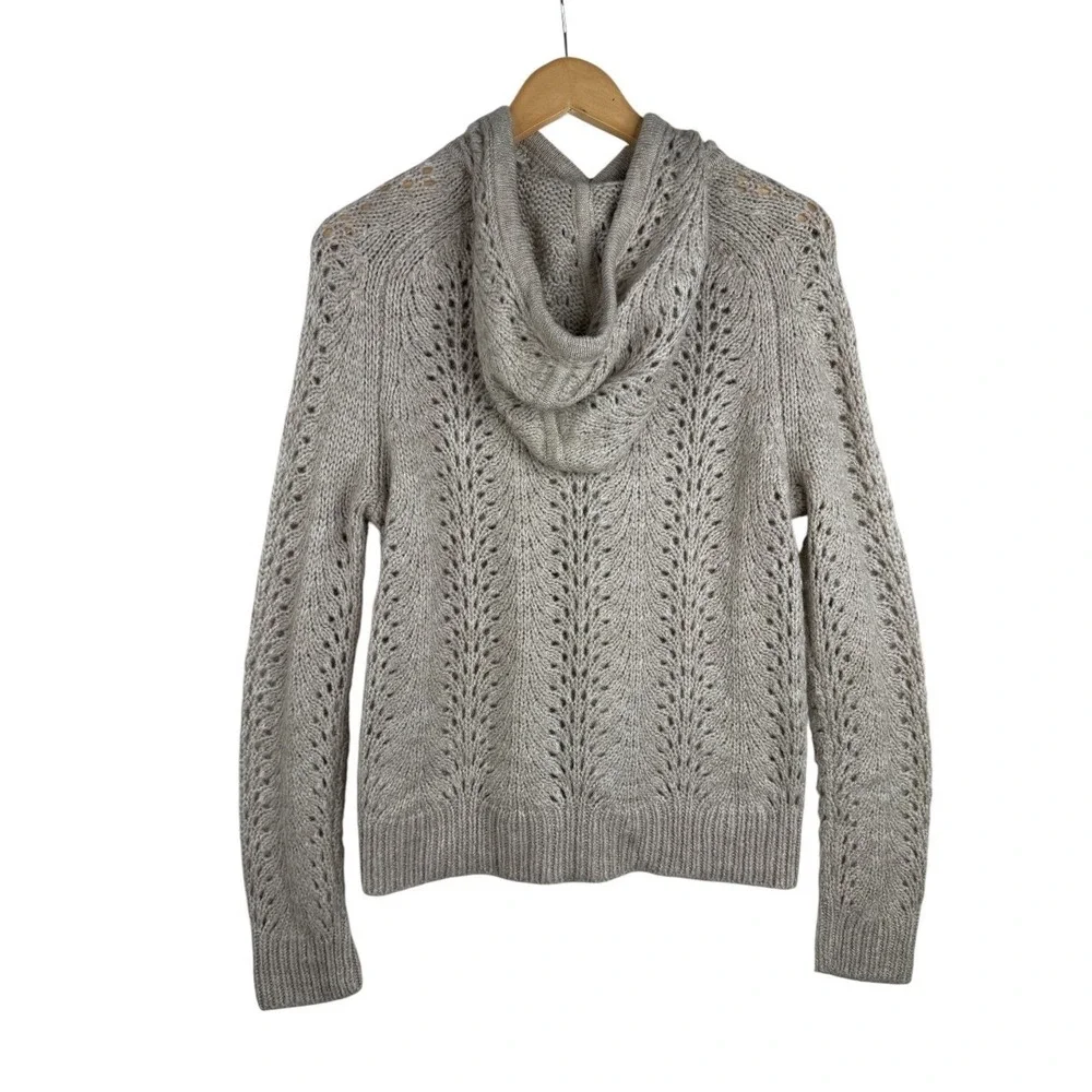 J. Crew Womens Sweater Hoodie In Pointelle Stitch Size Small Biege Alpaca Blend